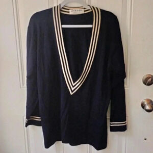 Vintage Jaeger 100% Wool V-neck tennis sweater size S Blue White